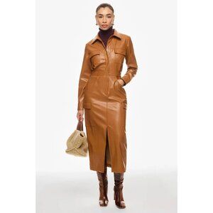 MARISSA WEBB X RTR Women's Front Slit Leather Shirt Dress Size 2 In Brown